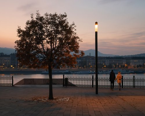 Peaceful evening walk near the Danube river